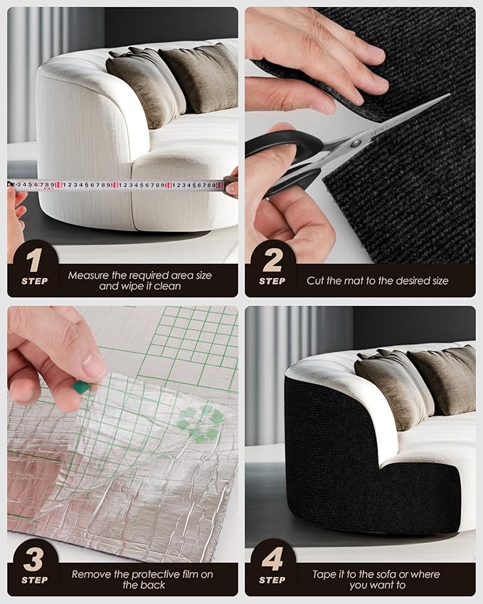 Cat Scratch Mat,Trimmable Self-Adhesive Carpet,DIY Climb Cat Scratcher for Cat Couch Furniture or Wall Protector,Covering Cat Tower,and Replacement Pads (Black)