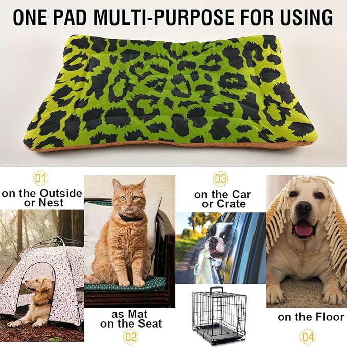 Green Leopard Print Pet Bed Cute Dog Bed Mat Absorbing Non Slip Pad Pet Sleeping Mat for Small, Medium, and Large Dogs Puppy Cat 24 in x 18 in