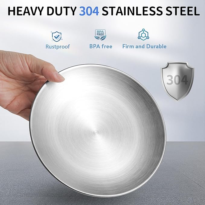 304 Stainless Steel Cat Plates for Wet Food, 6.7" Shallow/Wide Whisker Friendly Cats Food Bowls, Non-Slip Silicone Base,Easy to Clean Indoor Cat Feeding Dishes, 3 Pack