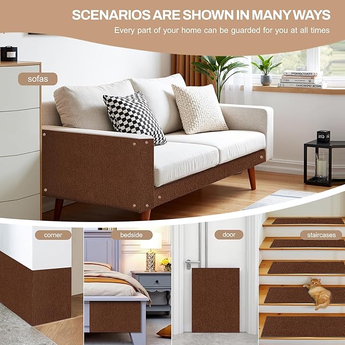 78.7"x15.8" Cat Scratch Mat Couch Furniture Protector,DIY Climb Cat Scratcher for Cat Couch Furniture or Wall Protector,Covering Cat Tower for Claws Scratching for Indoor (Brown)