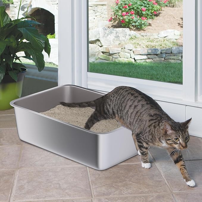Stainless Steel Litter Box 2 Pack, 20"x14"x6"(Height) Large Metal Litter Box, Easy to Clean, Non Stick No Smell Cat Litterbox for Adult Cats/Kitty