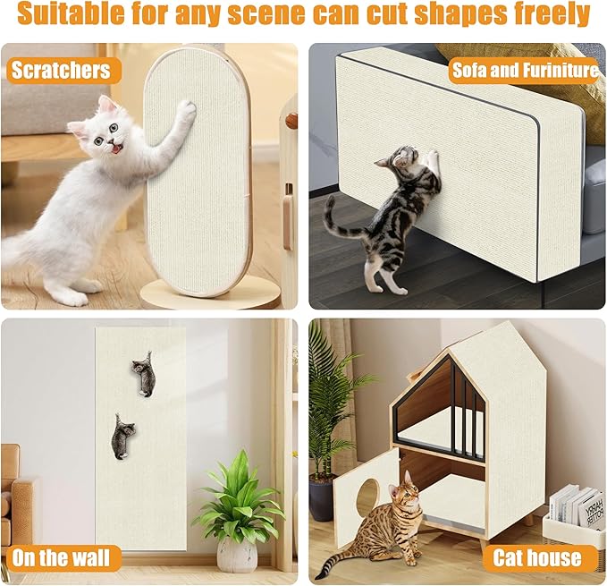 Cat Scratching mat Self-Adhesive, Trimmable Furniture Protector for Couch, Sofa, Wall & Cat Trees - Durable Scratch Pad with Nano Tape, DIY Climbing Carpet for Indoor Cats (White, 23.6"x15.8")