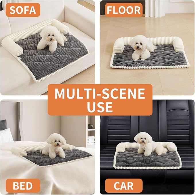 HAOMAIJIA Dog Couch Bed for Small Dogs, Non Slip Pet Couch Covers for Sofa Thick Soft Washable Dog Couch Cover Protector All Seasons Universal Dogs and Cats Bed Mat (Grey, Small)