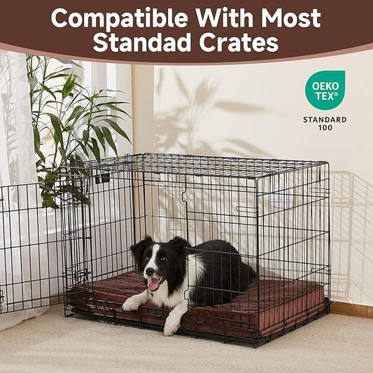 OhGeni Orthopedic Waterproof & Machine Washable Dog Bed for Medium Large Pets, Suitable for Crates, Cat Mat with 25D Egg Crate Foam, Non-Slip Bottom & Removable Cover, 35 Inches(Brown)