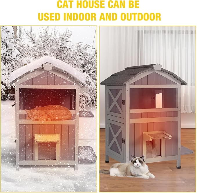 Aivituvin Outdoor Cat House,Two-Story Feral Cat Shelter,Weatherproof Cat Enclosure for Winter with Escape Doors