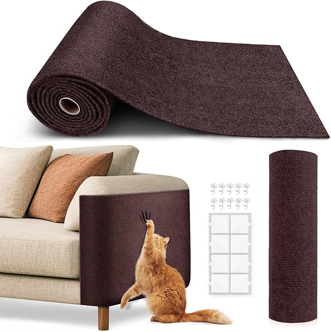 78.7"x15.8" Cat Scratch Mat,Trimmable Self-Adhesive Carpet,DIY Climb Cat Scratcher for Cat Couch Furniture or Wall Protector,Covering Cat Tower,and Replacement Pads (Brown)