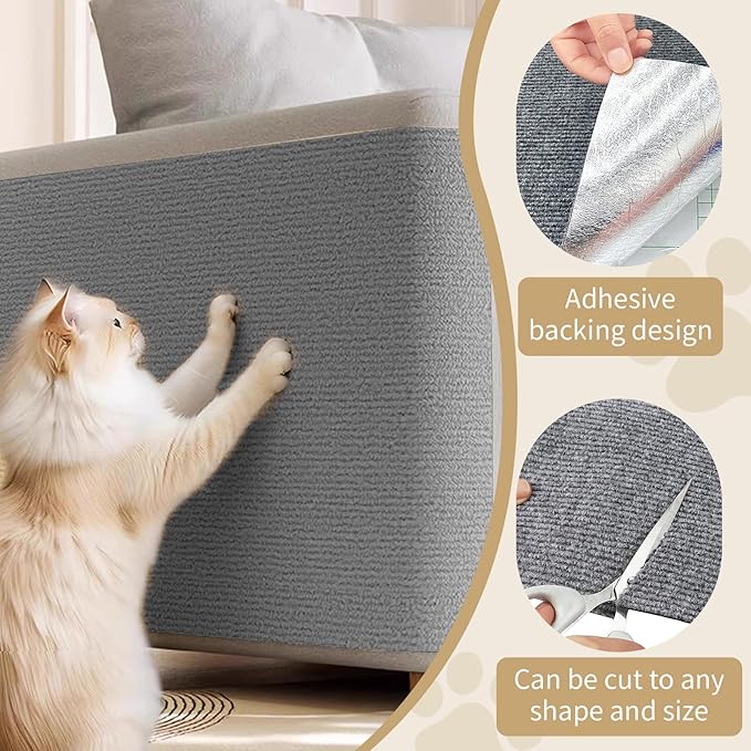Cat Scratch Furniture Protector, 2PCS 39.4"x15.8" Self-Adhesivet Scratch Mats Deterrent for Furniture, DIY Climbing Cat Scratcher Couch Protector from Cat Claws (Light Grey)