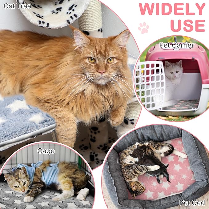 4 Pack Self Heating Cat Bed Cat Self Warming Pad with Removable Cover Extra Warm Thermal Pet Pad Washable Pet Crate Mat Anti Slip Kennel for Indoor Outdoor Pets(Star,20 x 28 Inches)