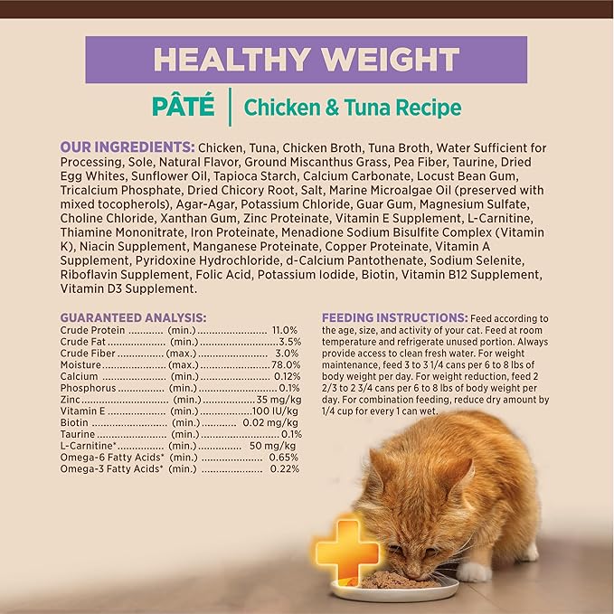Wellness CORE+ Healthy Weight Pate Adult Wet Cat Food, Natural, Protein-Rich, Grain Free, 2.8 Ounce, 12 Pack (Chicken & Tuna)