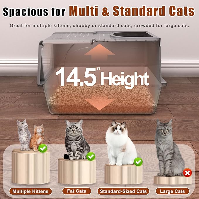 Stainless Steel Cat Litter Box with Lid, 180° Flip Top XL Enclosed Litter Box with Trapping Mat & Metal Scoop, Front Top Dual Entry Steel Extra Large Cat Litter Pan