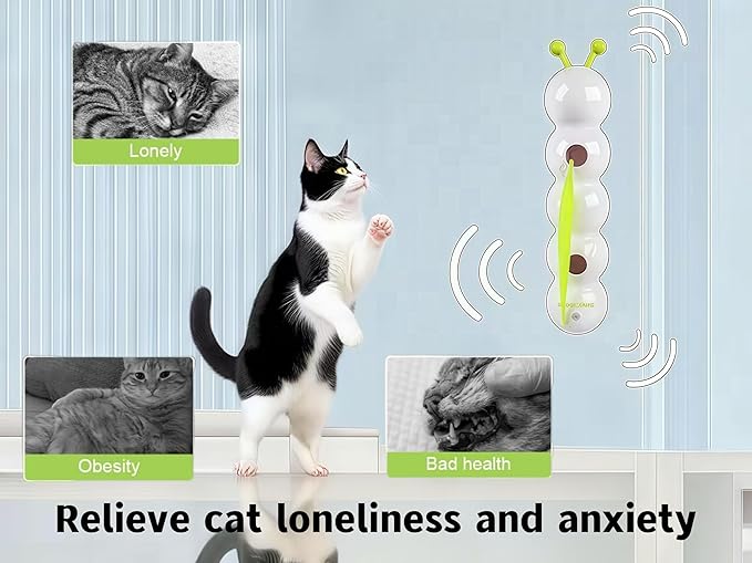 Interactive Cat Feather Toy, Automatic Fluffy Cat Teaser, Whack-a-Mole Cat Toy, USB Rechargeable, Wall-Mounted, with Suction Cup, Perfect for Indoor Cats
