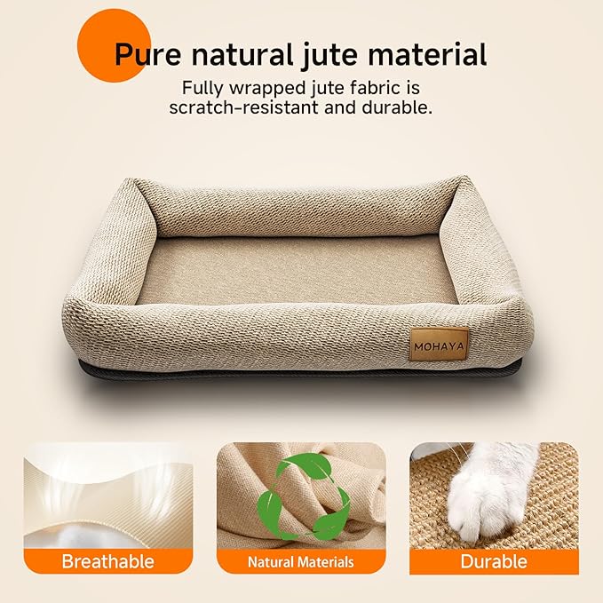 2-in-1 Pet Bed-M & Scratch Pad for Cats and Dogs – Breathable Jute & Cotton Dual-Layer Design, Durable Eco-Friendly Cat Lounger & Dog Bed with Cooling Comfort for Summer – Washable, Non-Slip