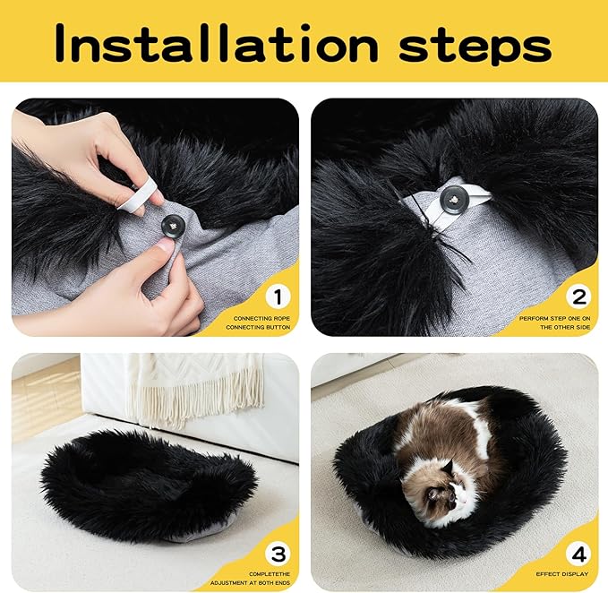 Fluffy Dog Cat Bed Mat 19.6x31.4 inch, Washable Soft Plush Faux Fur Warm Area Puppy Pads Blanket for Indoor Pet Sleep Cushion Black