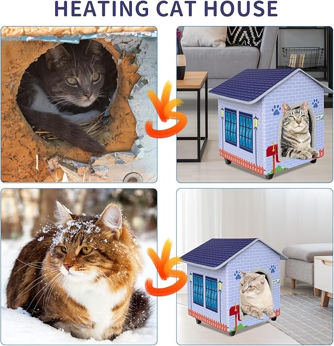 Heated Cat Houses for Indoor/Outdoor Cats with Elevated Heated Cat Bed Providing Safe Feral Cats, Easy to Assemble