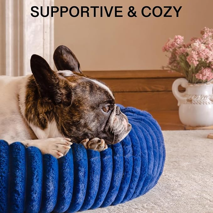 MEWOOFUN Donut Dog Beds for Small Dog, Calming Bed Round Cute Puppy Bed with Non-Slip Bottom, Fluffy Washable Pet Bed for Puppy and Kitten (Navy Blue, S (25x25x7))