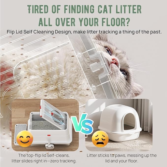 Stainless Steel Litter Box: Enclosed Cat Litter Box with Flip Lid Self Cleaning and High Sided Top Entry Design, XL Extra Large Metal Kitty Litter Pan Tray for Big Cats, Built-in Carbon Filter Pouch