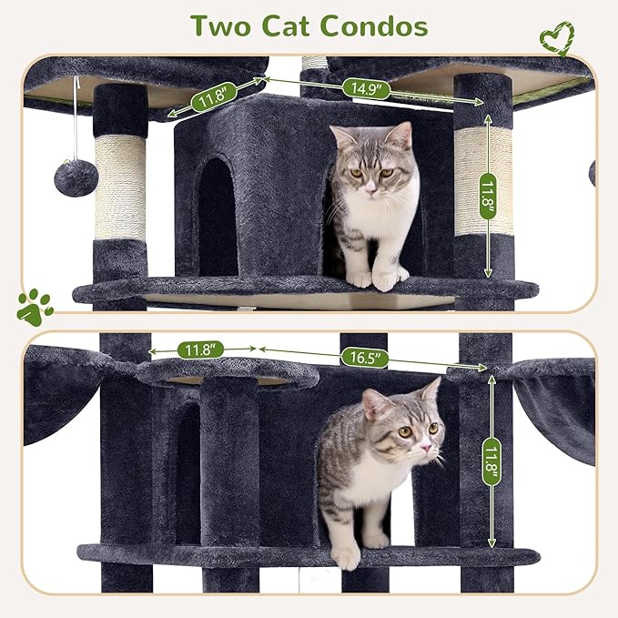 Globlazer Big Cat Tower for Indoor Cats, 80inch Cat Tower for Multiple Adult Cats XXL Cat Tree with Scratching Post, Hammock, 3 Perches, 2 Condos, 2 Hanging Basket, F80, Dark Grey