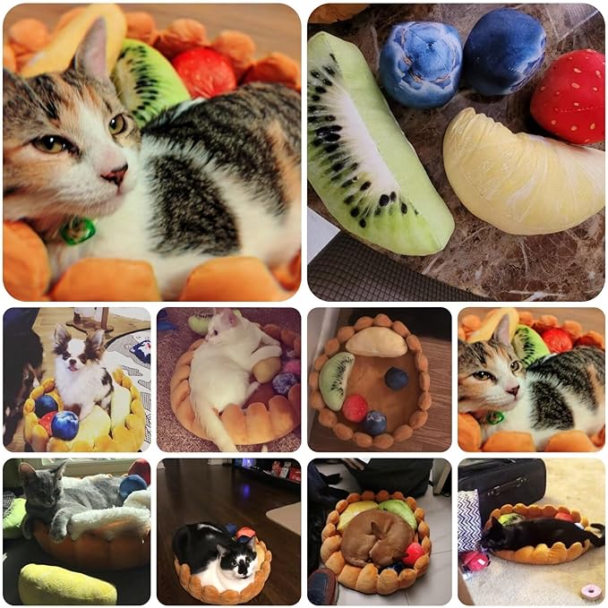 Fashion Pet Cushion Bed Detachable Updated Version Winter Plush Nest Kennel Lovely Tart Warm Comfortable Extended Dog Mat Pad Cat Mat (Tart-Large)