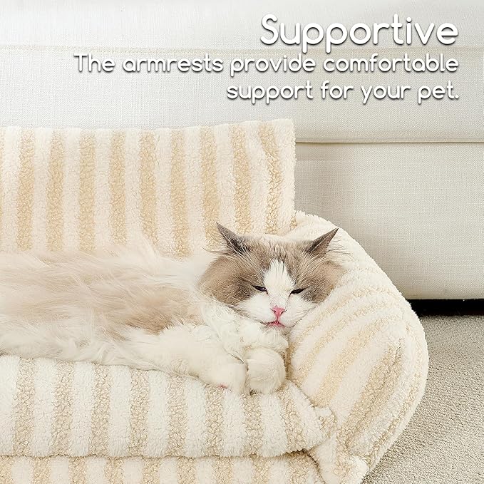 Hollypet Cat Bed Fluffy Plush Mutifuctional Double-Layer Soft Pet Couch Orthopedic Sofa Nest Beds for Small Cats and Dogs, Beige (25x20x13 inch)