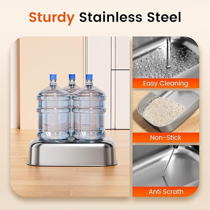 Extra-Large Stainless Steel Cat Litter Box with Lid, Dual Entry Design (Front & Top), Leak-Proof & Odor-Free, Easy to Clean Metal Kitty Litter Pan with Scoop & Filter Pedal