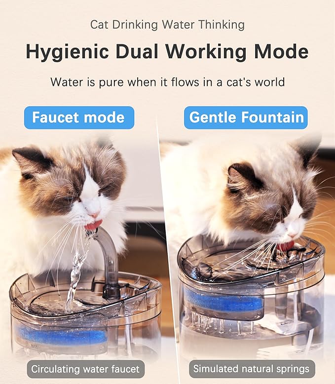 Cat Water Fountain Animal Water Dispenser 61OZ/1.8L Automatic Pet Drinking Fountain with 3 Filter Replacement 1 Pump 1 Cleaning Brush kit 1 Silicone Food Mat 1 Adapter for Cats Kitty Indoor