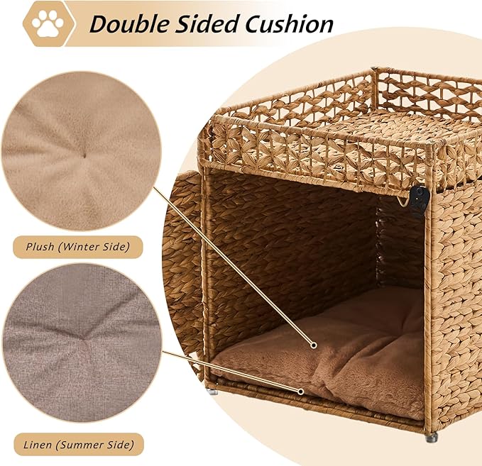 Cat House, Natural Cat Cave Pet Cube, Handwoven Cat Beds Indoor Cat Hideaway with Bed Mats, Double-Layer Design, for Multi Small Pet in Living Room Bedroom