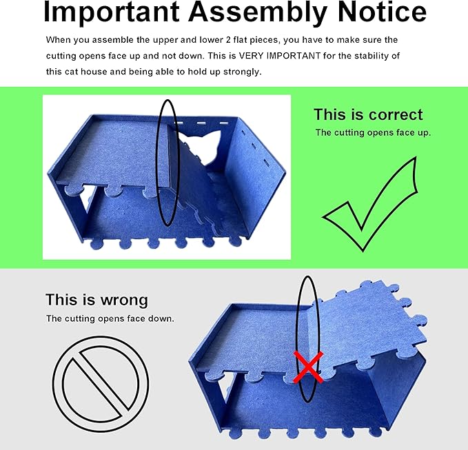 Cat House Cat Ear Design, Large Spacious Cozy Indoor Cat Bed Cave, Scratch Resistant Strong Thick Premium Felt Condo, Fun Hideaway for Multiple Cats, 21.5x13x11.6 inches (Blue)
