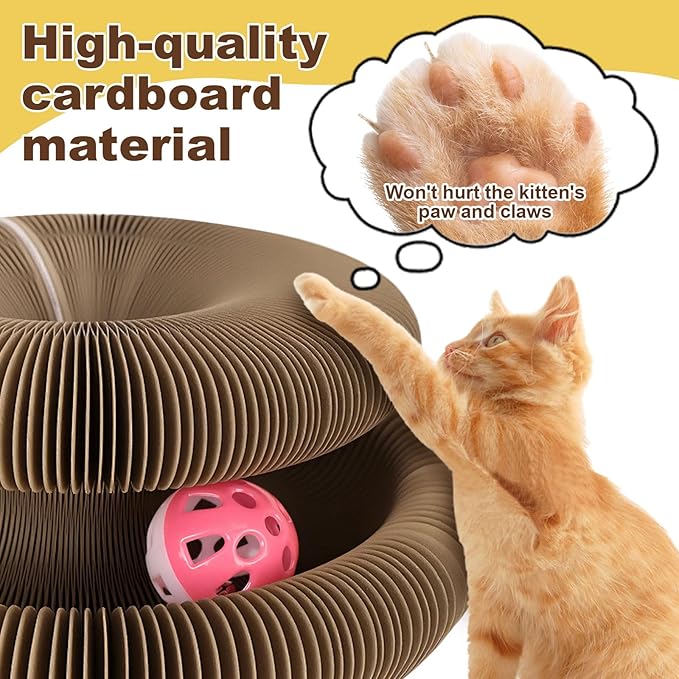 Kitty Kurlz Curls Cat Toy, Magic Organ Cat Scratching Board with Bell-Ball, Foldable Interactive Marlenes Kitten Curls Cat Scratchers for Indoor Cats