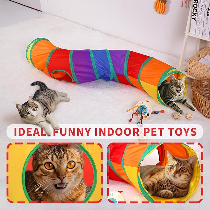 Coolcandy Cat Tunnel & Interactive Cat Toy Indoor, S-ShapeTunnel Toys for Indoor Cats, Collapsible Interactive Peekaboo Cave with Play Ball, for Multi-Way Play & Small Animals