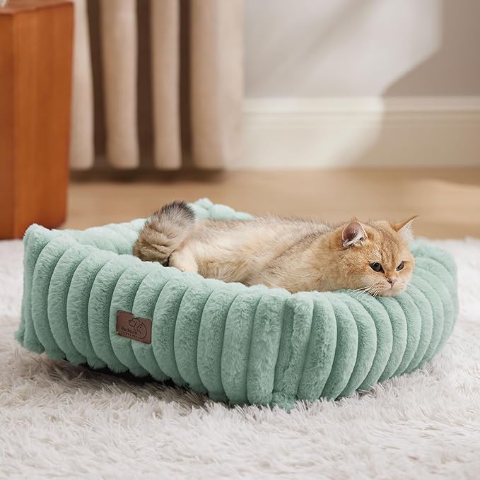 Bedsure Washable Dog Bed for Medium Dogs - Cute Furry Puppy Beds, Rectangle Orthopedic Corduroy Fleece Pet Beds with Removable Zipper Cover, 20x19x6inches, Green