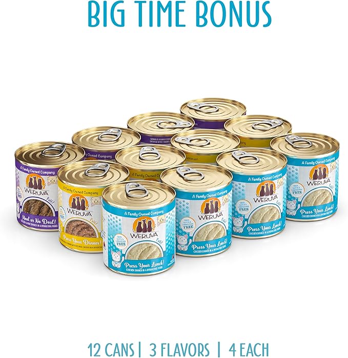 Weruva Wet Cat Food, Big Time Bonus Round Pate Variety Pack, 10oz Can, Pack of 12