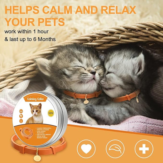 4 Pcs Cat Calming Collar Adjustable Lavender Scent Relaxing Cat Collar with 2 Pendant for Puppies Reduce Stress Aggression Anxious, up to 15 Inches(Orange)