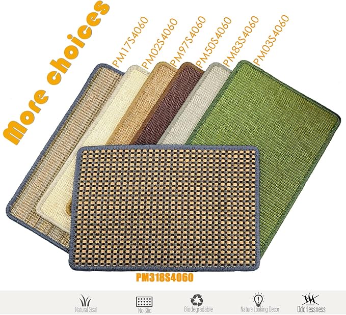 Cat Scratching Mat,23.6 x 15.7inch Sisal Cat Scratchers for Indoor Cats with Velcro Tapes,Stick on Floor Wall Cat Scratcher,Horizontal Cat Scratcher Protect Carpets and Sofas (Grid Style)…