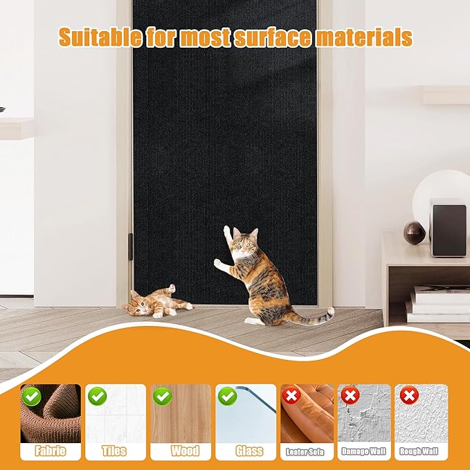 Cat Scratching mat Self-Adhesive, Trimmable Furniture Protector for Couch, Sofa, Wall & Cat Trees - Durable Scratch Pad with Nano Tape, DIY Climbing Carpet for Indoor Cats (Black, 78.7"x15.8")