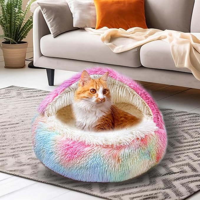 Cat Beds for Indoor Cats,Cat Cave for Puppy and Kitty,Calming Small Dog Bed for Small Dogs with Cover Cave,Cozy Warming Fluffy Washable Anti-Slip Pet Sleeping Bag(20 * 20inch,Dazzle)