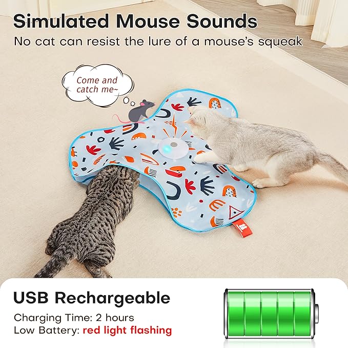 Potaroma Hide and Seek Interactive Cat Toys, Moving Concealed Wand Feather, Automatic Chargeable Indoor Kitten Exercise Kicker, Mouse Squeaky, Floral Cover