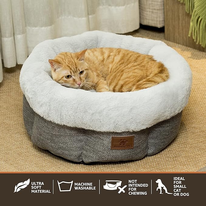 Cat Beds for Indoor Cats, Dog Bed for Small Dogs Breeds, Soft Kennel Bed, Comfy Durable Pet Sleeping Bed, Washable Roun Cat Bed & Non-Slip Bottom, Size 20" L x 20" W x 8" Th