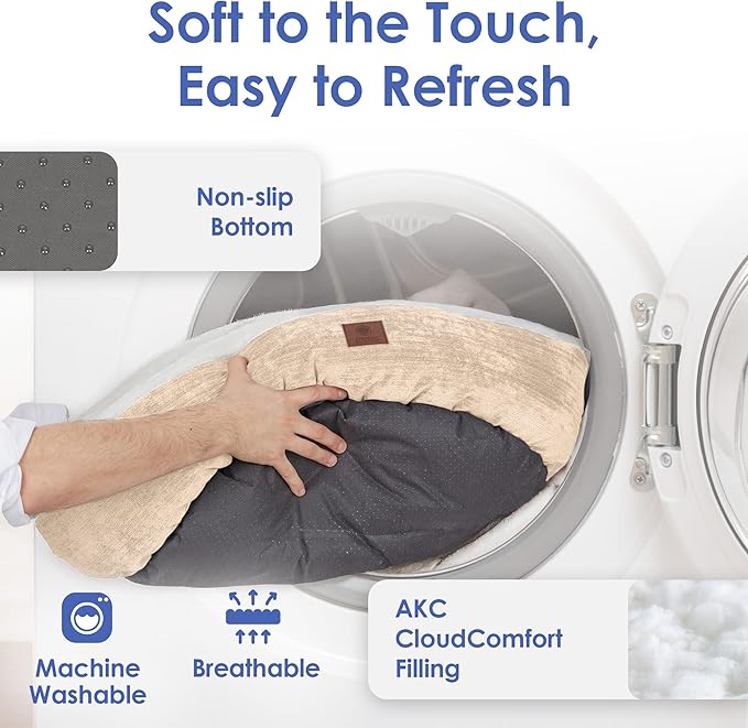 AMERICAN KENNEL CLUB 31" Mason Fabric Round Pet Bed - Stylish Washable Dog Bed with Non-Slip Bottom, Plush Sleeping Surface - for Cats, Large Breeds