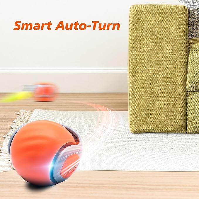 Interactive Cat Toy for Indoor Cats, Speedy Ball with Tail, Automatic Moving Cat Balls for Bored Indoor Adult Cats, 360°Automatic Rolling Ball Toy, Two Speed Adjustment(Orange)