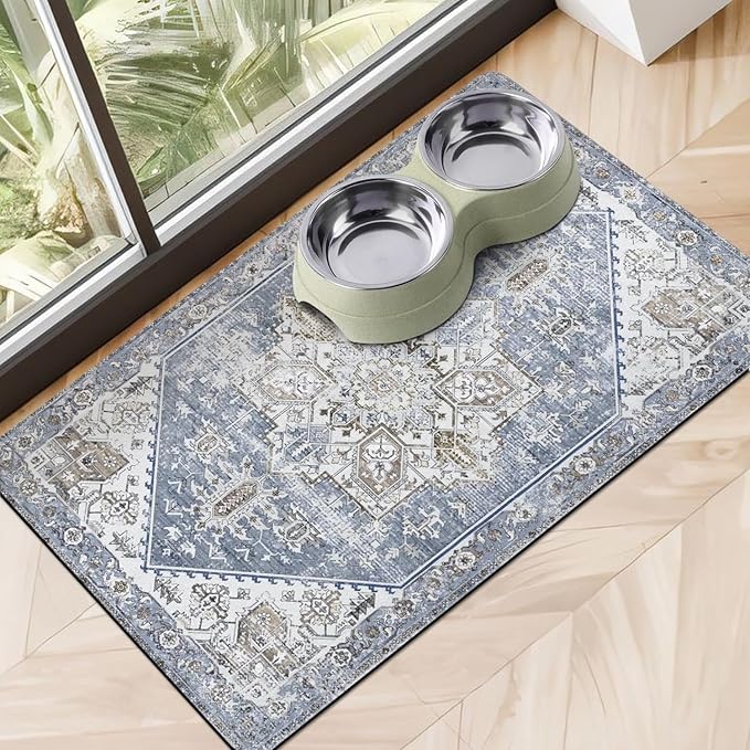 Dog Food Mats for Floors Absorbent, Pet Cat Food Mat - Non Slip Dog Bowl Mats for Food and Water, Eco-Friendly Boho Dog Placemats Feeding Mat Pet Supplies