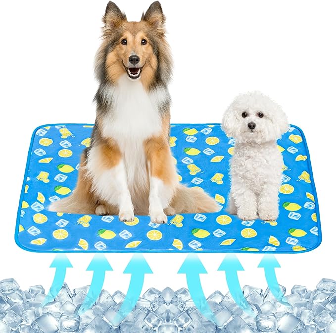 NACOCO Summer Pet Cooling Mat - Cat Dog Cushion Pad Sleeping Cool Lemon Comfortable Soft for Pets Kids and Adults (Dark Blue Lemon, L)