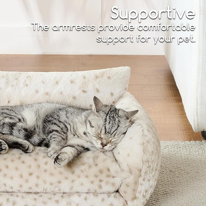 Hollypet Cat Bed Fluffy Plush Mutifuctional Double-Layer Soft Pet Couch Orthopedic Sofa Nest Beds for Small Cats and Dogs, Leopard (21x15x8 inch)