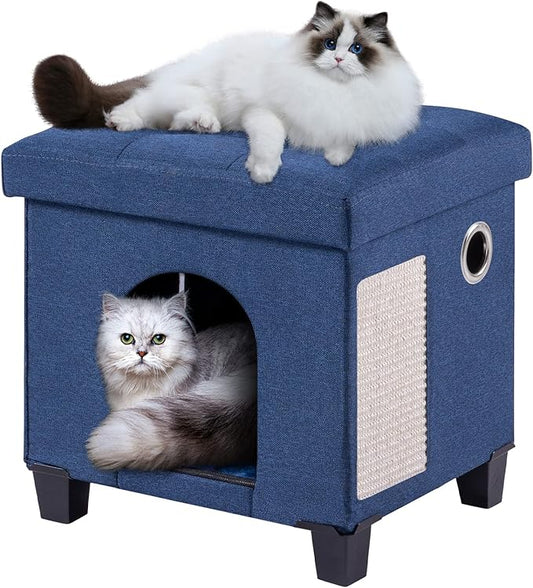 BRIAN & DANY Cat House and Bed, Cat Cave with Scratch Board & Ball, 14.7' x 14.1' x 12.7', Blue