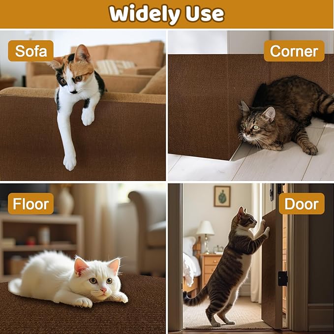 Cat Scratching Mat Self-Adhesive, 78.7"x15.8" Trimmable Cat Scratch Furniture Protector, Durable Cat Scratch Pad for Couches, Cat Trees, Walls, Easy to Install for Cat Owners