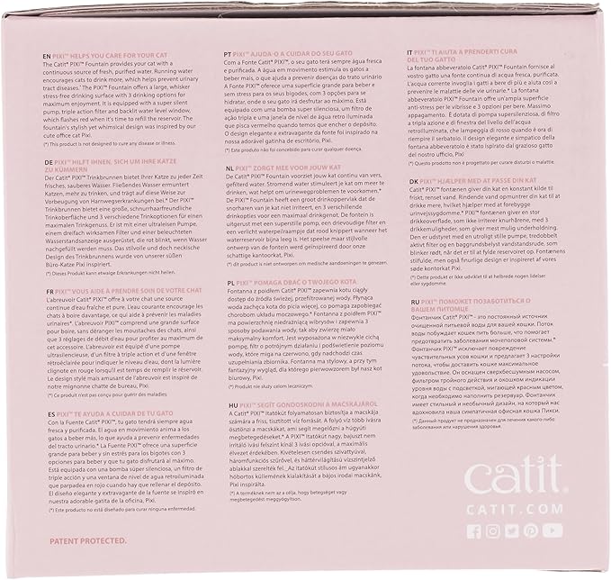 Catit PIXI Drinking Fountain – Cat Water Fountain with Triple Filter and Ergonomic Drinking Options, Pink