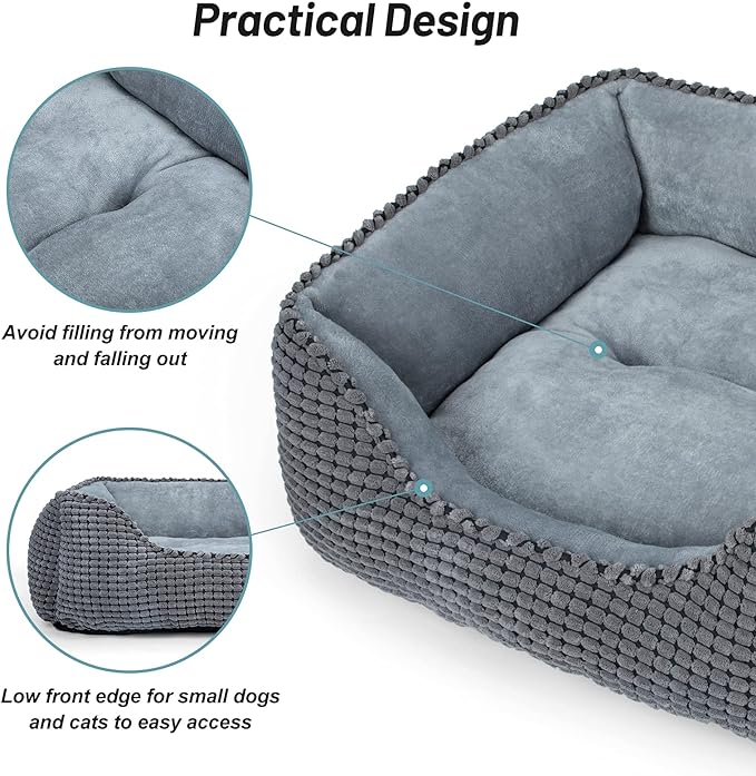 MIXJOY Dog Bed for Large Medium Small Dogs, Rectangle Washable Sleeping Puppy Bed, Orthopedic Pet Sofa Bed, Soft Calming Cat Beds for Indoor Cats, Anti-Slip Bottom with Multiple Size (30-Large, Grey)
