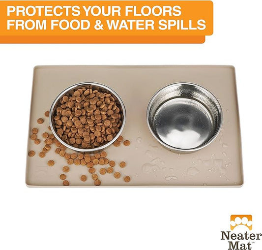 Neater Pet Brands Neater Mat Pet Mats for Food and Water, Cat & Dog Bowl Mat Waterproof Silicone, Feeding Tray, Dog Food Mats for Floors, Placemat w/Raised Edge for Under Bowls, 16” x 10”, Cappuccino