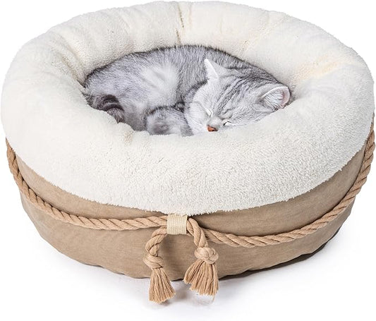 pesen Cat Bed & Small Dog Bed with Supportive Walls, Thick Bottom, Calming Donut Shape, Soft Durable Fabric, 20x20x10 Cat Beds for Indoor Cats