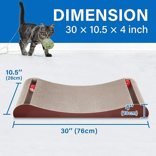FluffyDream Cat Scratcher Cardboard, Scratching Pad House Bed Furniture Protector, Infinity Shape, Curved (Brown, Bone + Bell)