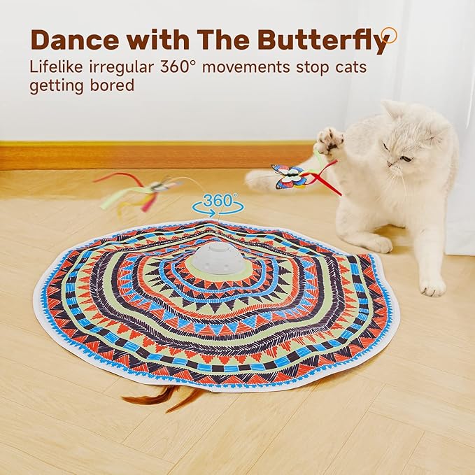 Potaroma Cat Toys Chargeable, 3in1 Hide and Seek, Automatic Interactive Fun, Fluttering Butterfly, Moving Feather, Kitten Wand, Indoor Kitty Exercise Kicker 22.8 Inch Cover for All Breeds